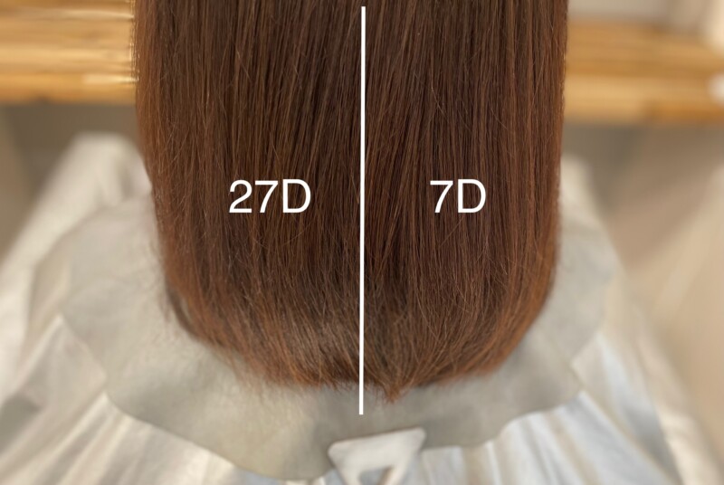 ヘアビューロンストレート27Dと7Dの仕上がり比較写真（毛先）