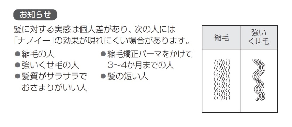 ナノケアアイロンの説明書記載欄